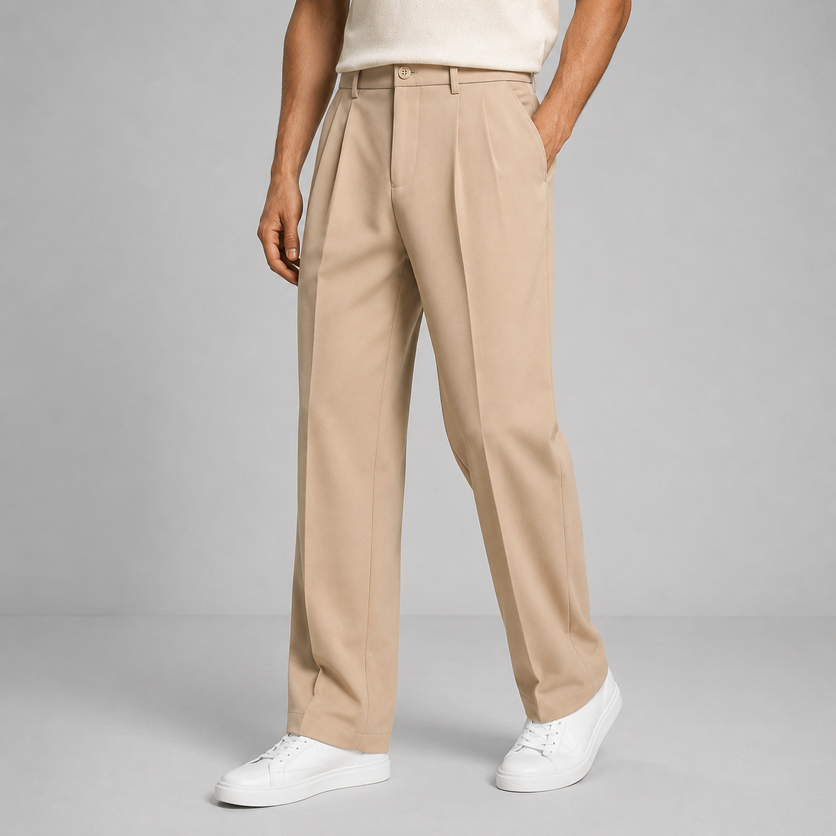 Men's Tailored Straight Leg Trousers with Front Pleat