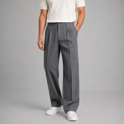 Men's Tailored Straight Leg Trousers with Front Pleat