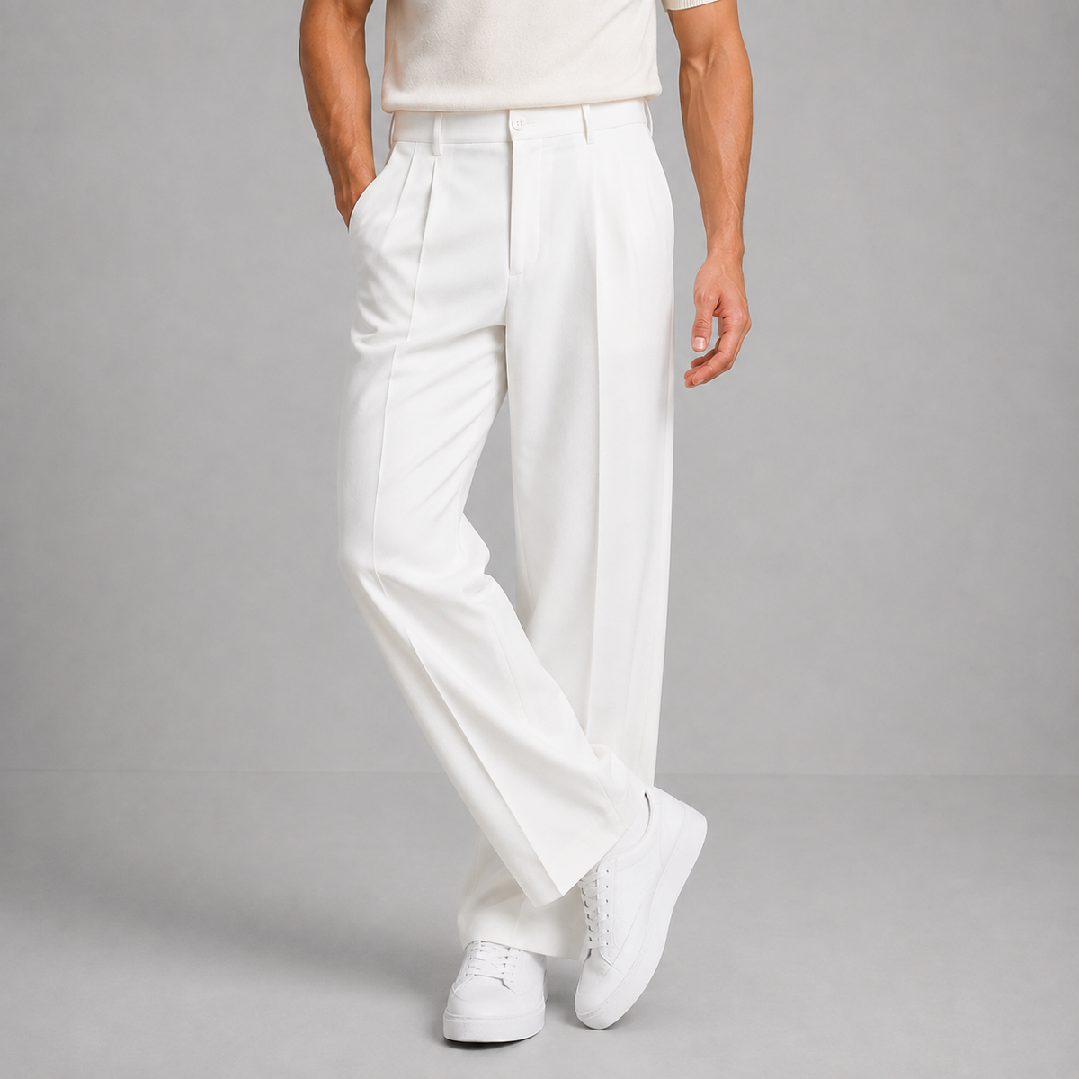 Men's Tailored Straight Leg Trousers with Front Pleat