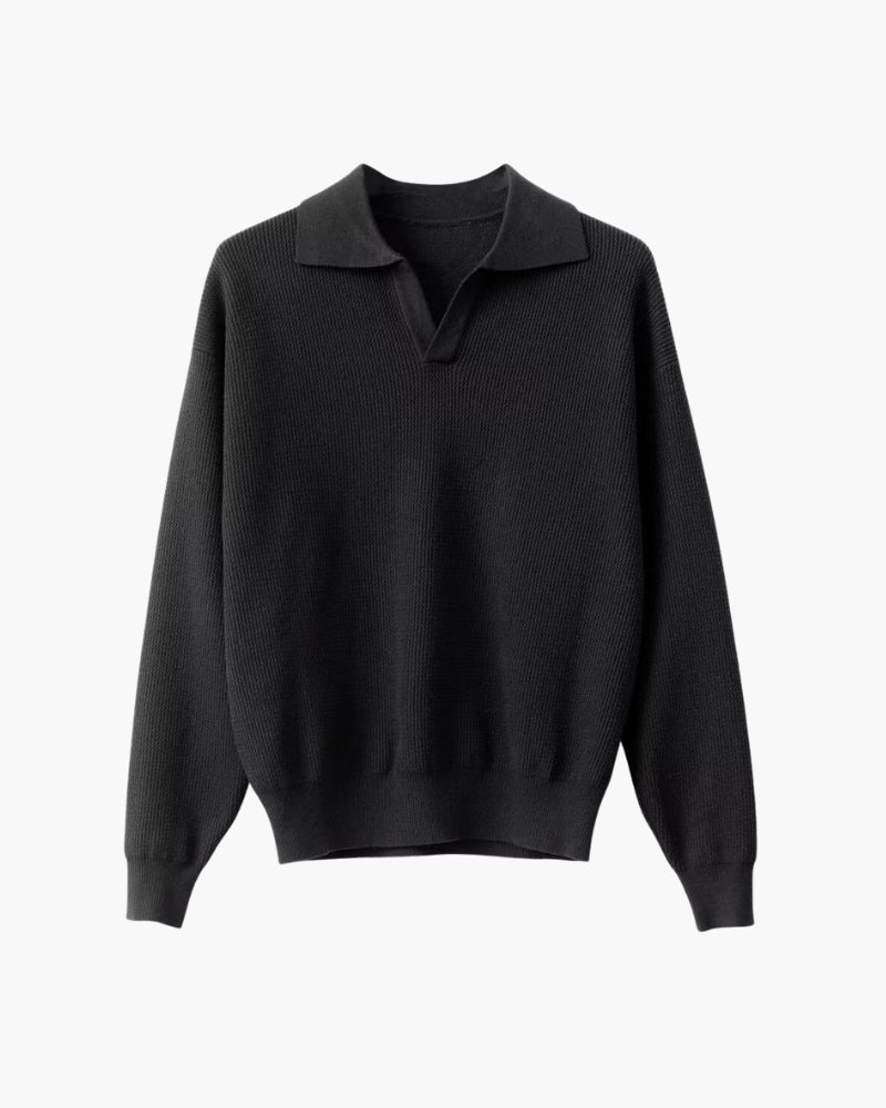 Men's Textured Knit Polo Sweater