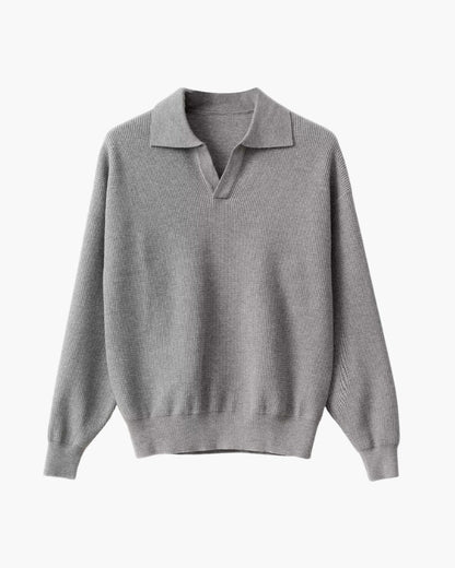 Men's Textured Knit Polo Sweater