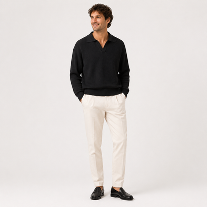 Men's Textured Knit Polo Sweater