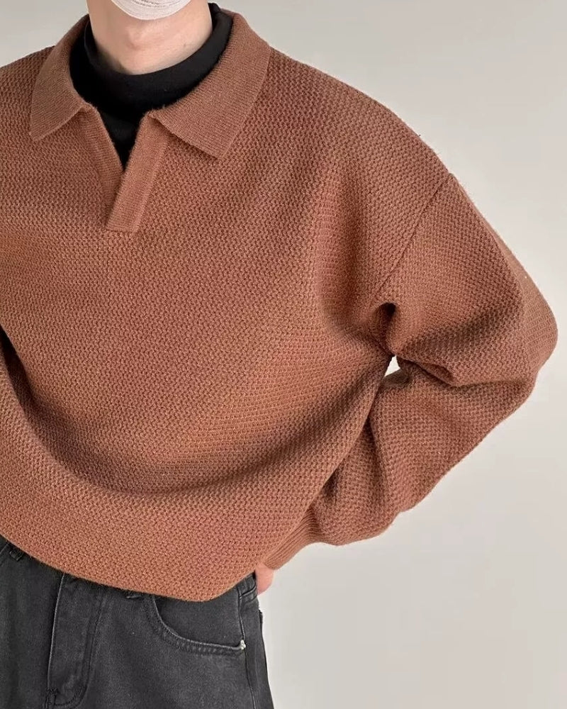 Men's Textured Knit Polo Sweater
