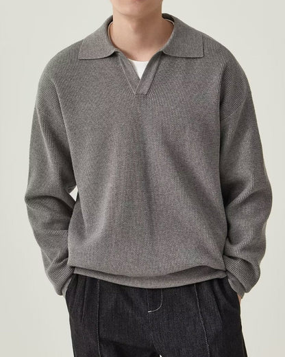 Men's Textured Knit Polo Sweater