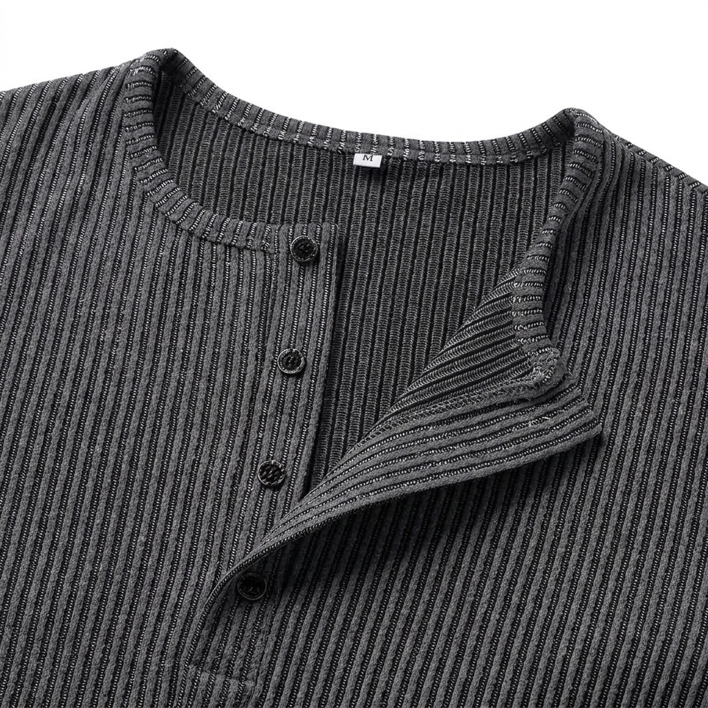 Men's Textured Knitted Henley Shirt