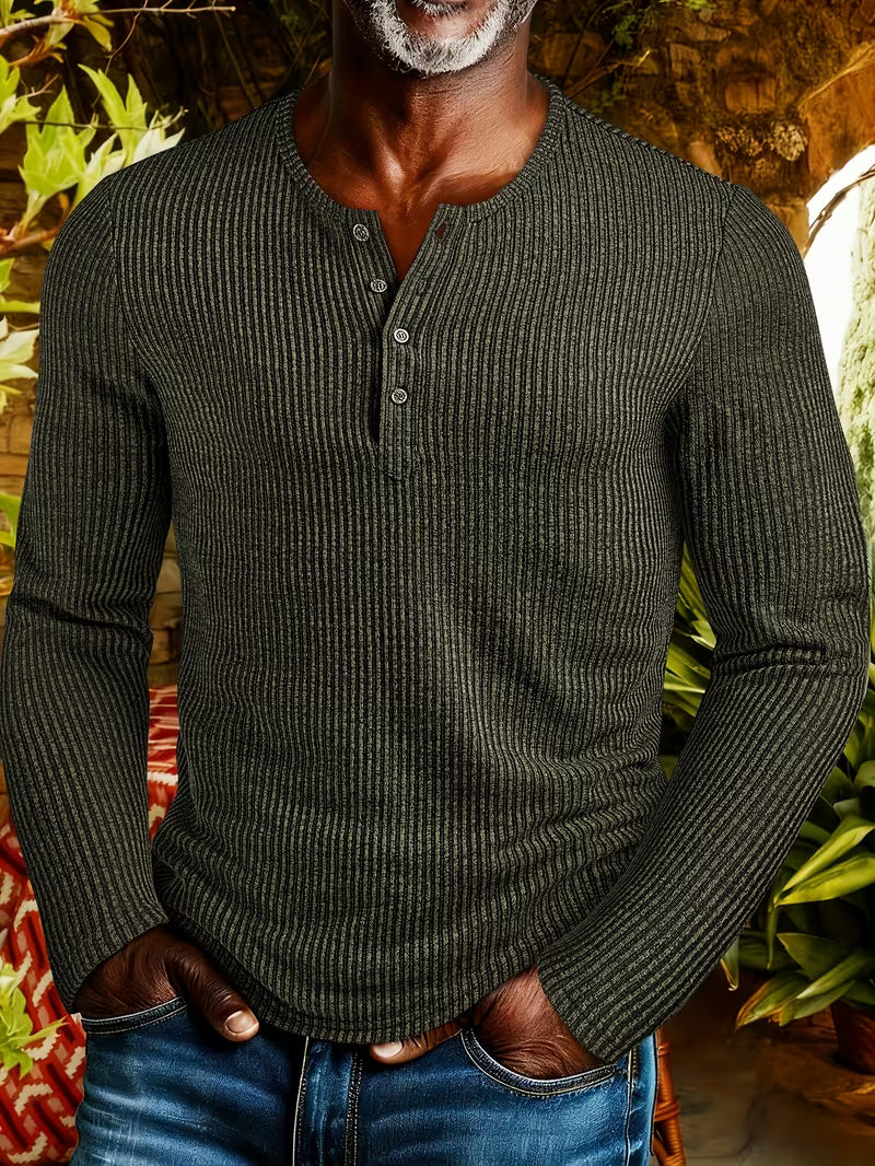 Men's Textured Knitted Henley Shirt
