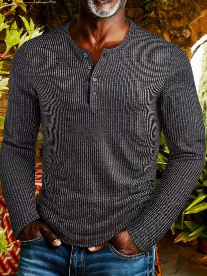 Men's Textured Knitted Henley Shirt