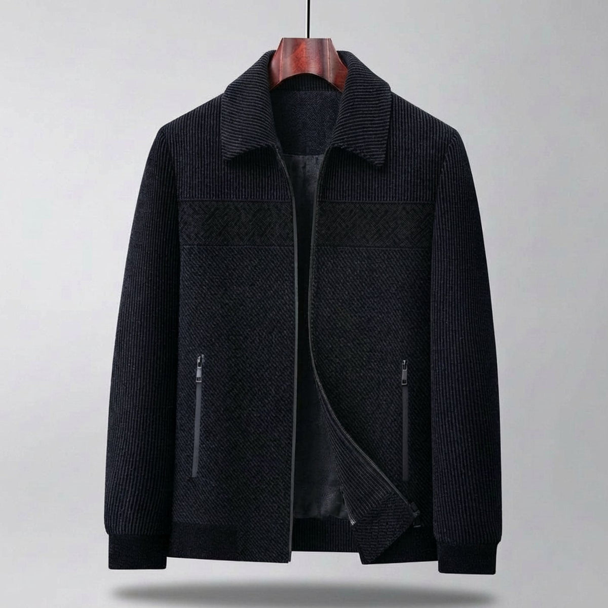Men's Textured Quilted Zip-Front Casual Jacket