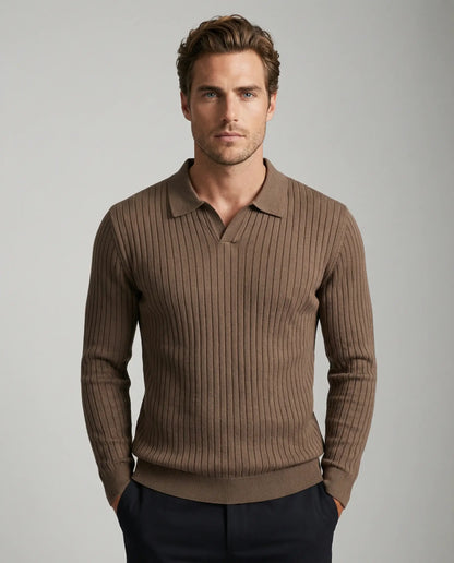 Green V-neck knit jumper for men by Ilynora, front view with relaxed fit and everyday style