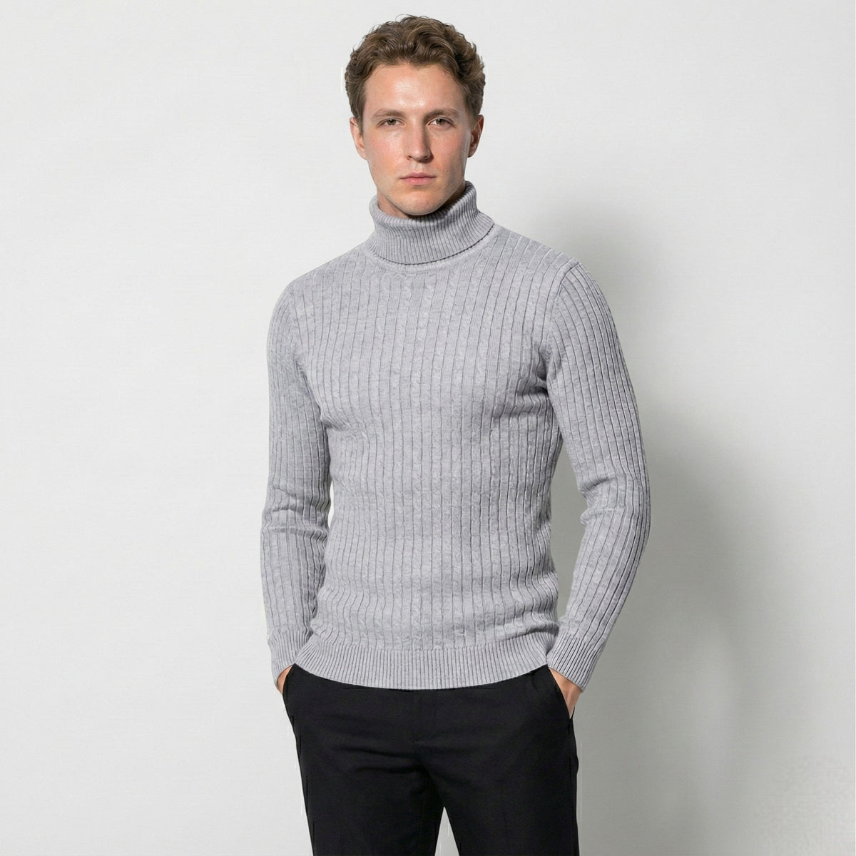 Men's Warm Cable Knit Turtleneck Sweater