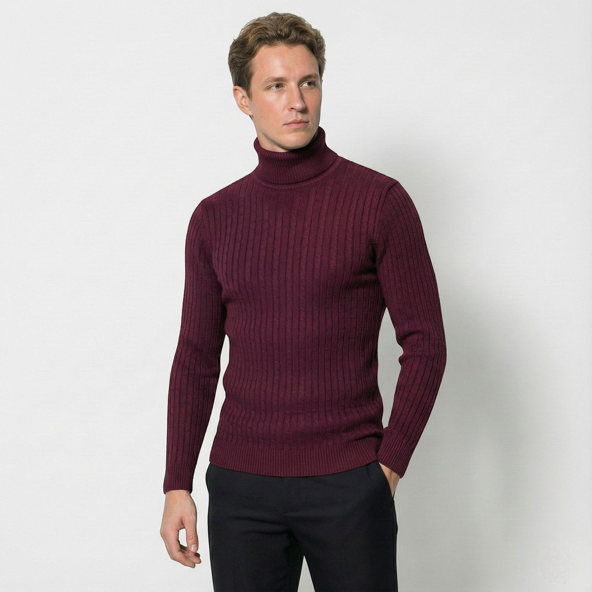 Men's Warm Cable Knit Turtleneck Sweater