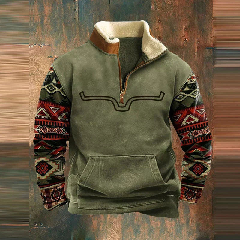 Men's Western Print Sherpa Collar Pullover