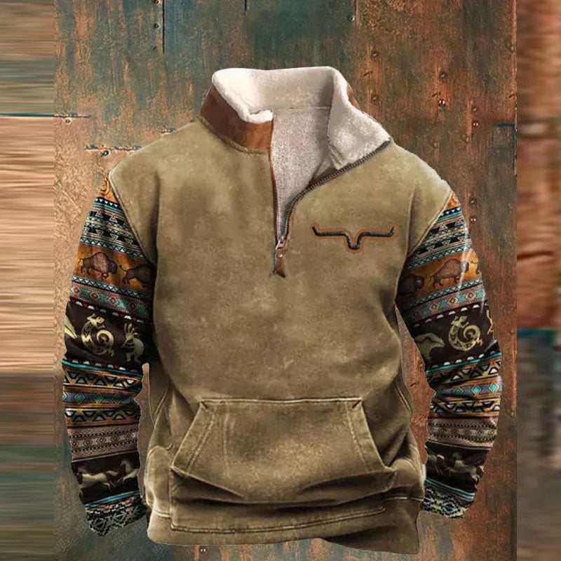 Men's Western Print Sherpa Collar Pullover