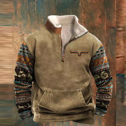 Men's Western Print Sherpa Collar Pullover