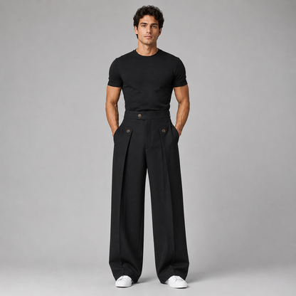 Men's Wide Leg Trousers with Front Pleats