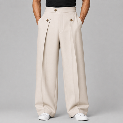 Men's Wide Leg Trousers with Front Pleats