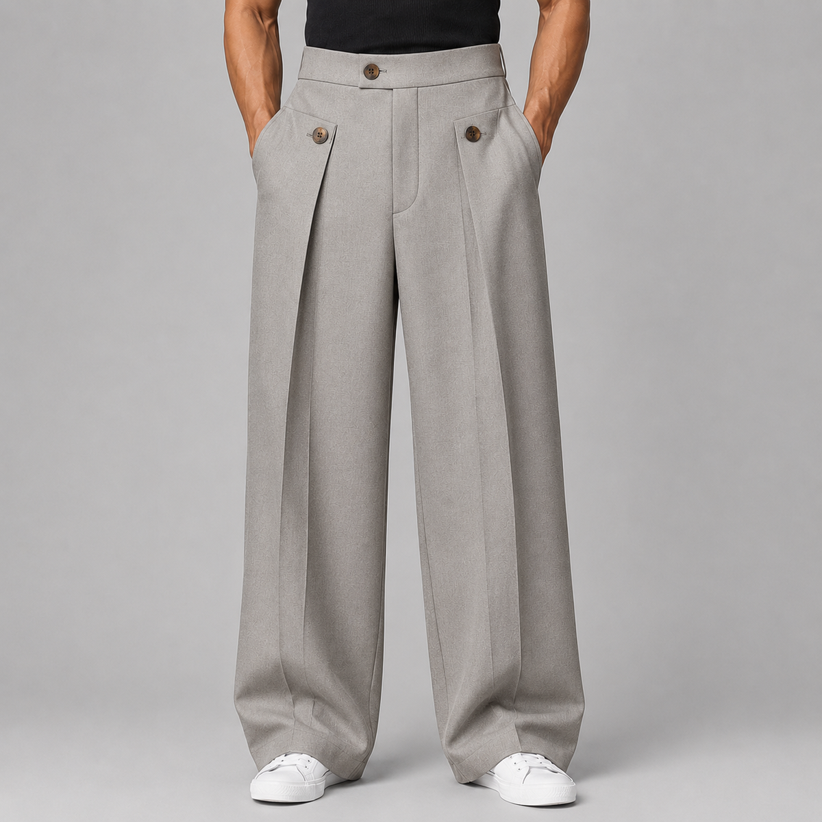 Men's Wide Leg Trousers with Front Pleats