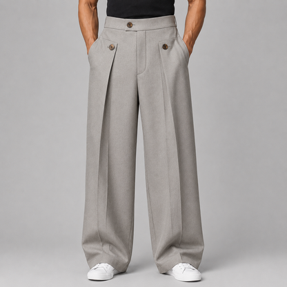 Men's Wide Leg Trousers with Front Pleats