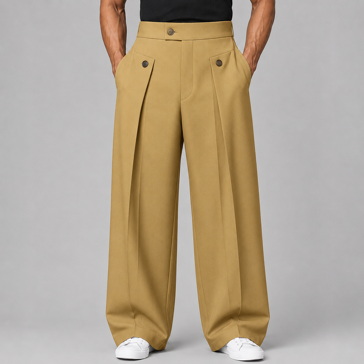 Men's Wide Leg Trousers with Front Pleats
