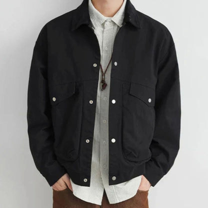 Men's Workwear Cotton Snap-Button Flap-Pocket Jacket