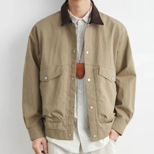 Men's Workwear Cotton Snap-Button Flap-Pocket Jacket
