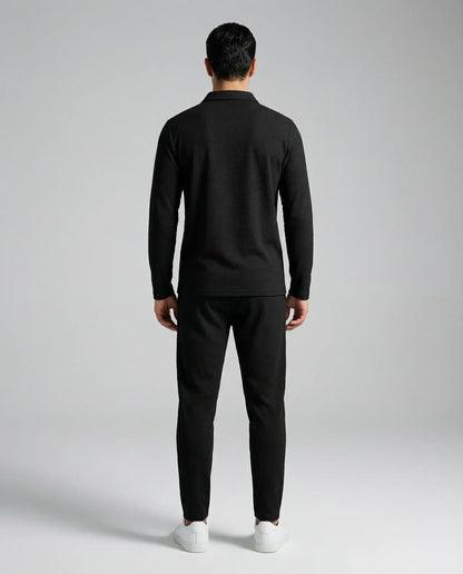 Black zip lounge set for men by Ilynora, back view with clean design and comfortable fit