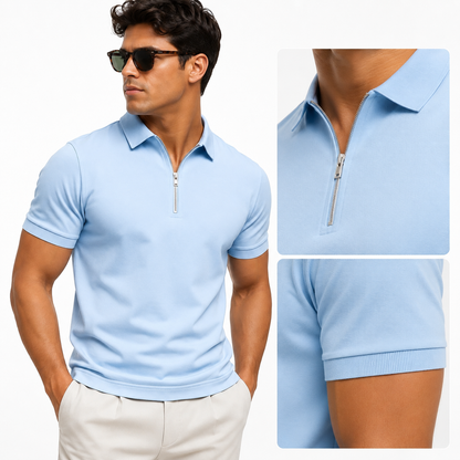 Men's Zip Neck Slim Fit Short Sleeve Polo Shirt
