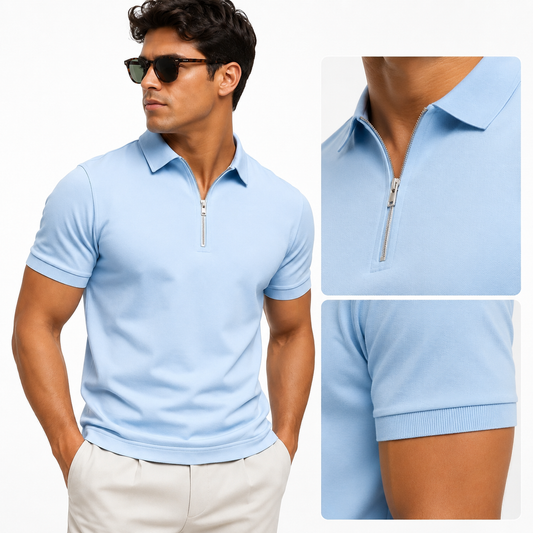 Men's Zip Neck Slim Fit Short Sleeve Polo Shirt