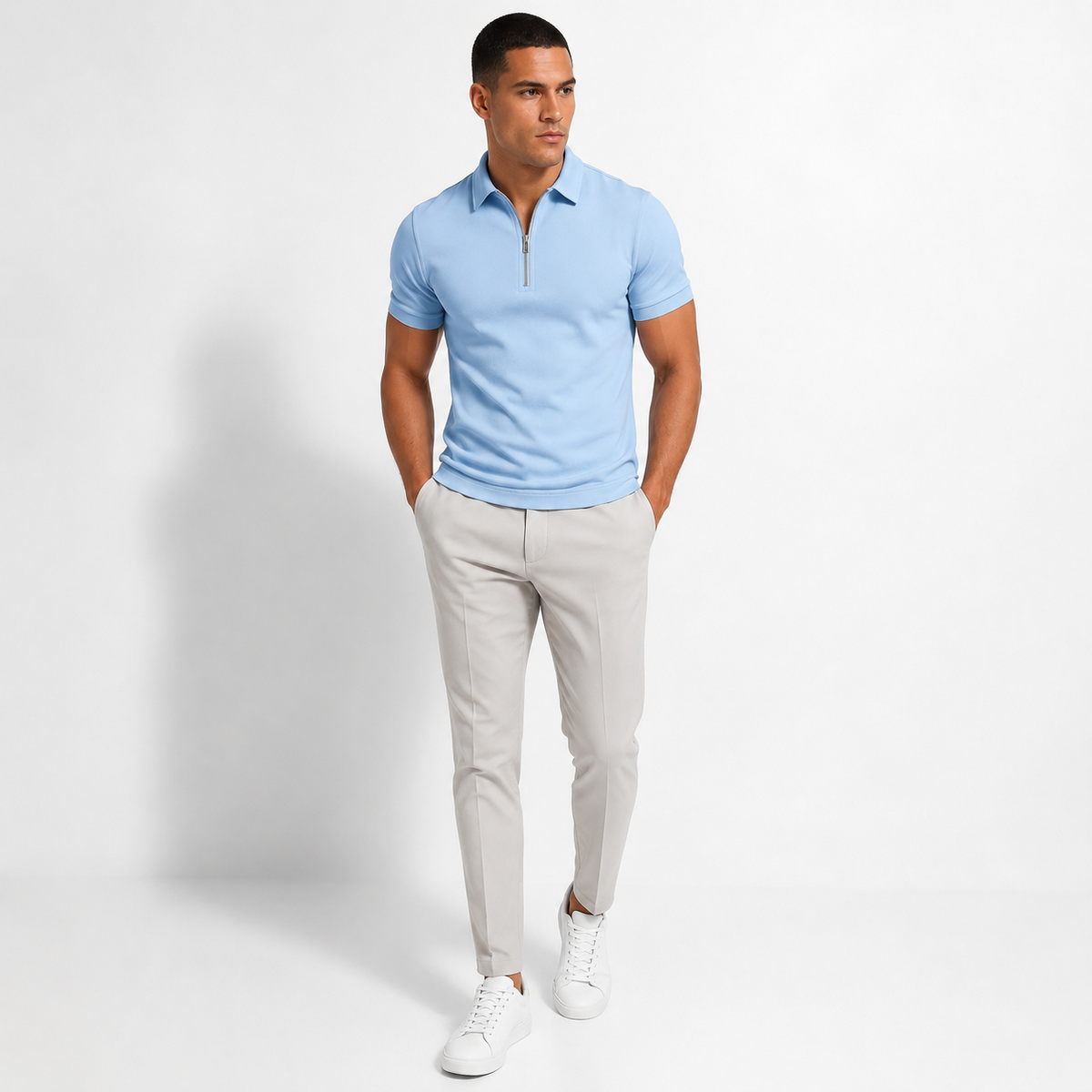 Men's Zip Neck Slim Fit Short Sleeve Polo Shirt