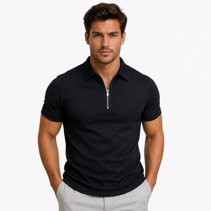 Men's Zip Neck Slim Fit Short Sleeve Polo Shirt