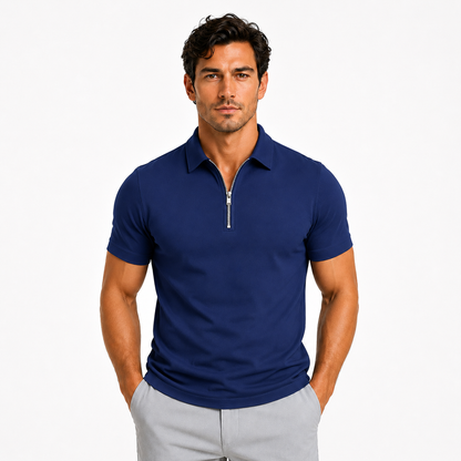 Men's Zip Neck Slim Fit Short Sleeve Polo Shirt