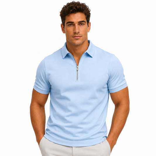 Men's Zip Neck Slim Fit Short Sleeve Polo Shirt