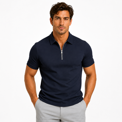 Men's Zip Neck Slim Fit Short Sleeve Polo Shirt