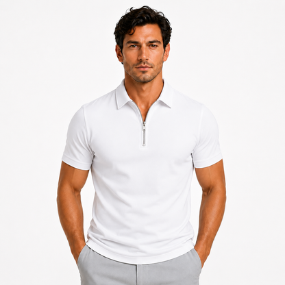 Men's Zip Neck Slim Fit Short Sleeve Polo Shirt