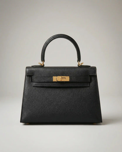 Structured Top Handle Bag with Gold Lock