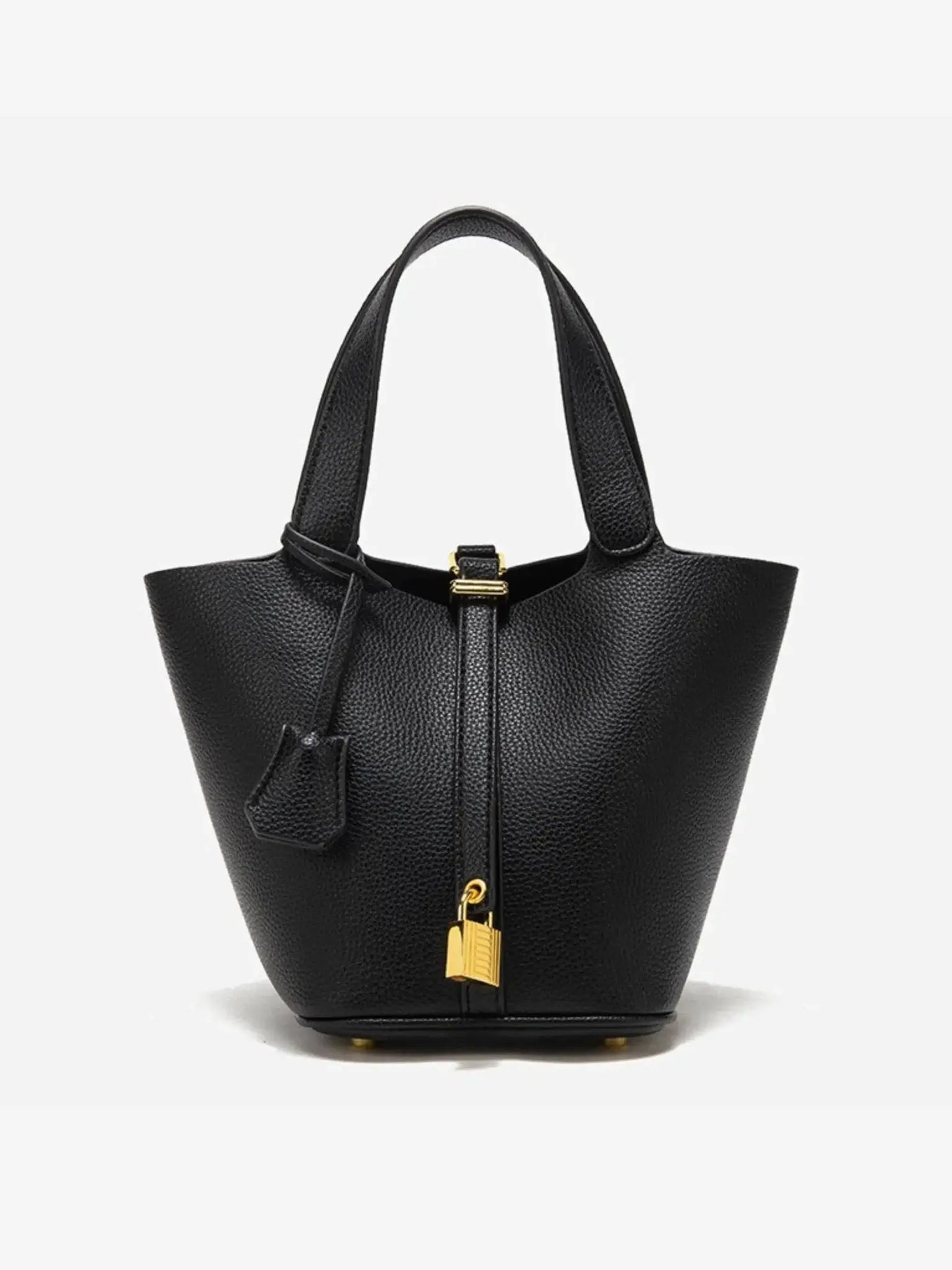 Textured Leather Bucket Bag with Gold Lock
