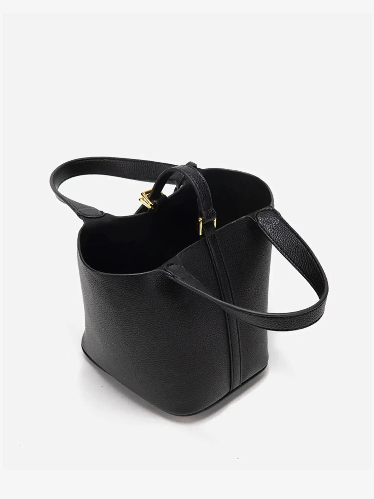 Textured Leather Bucket Bag with Gold Lock