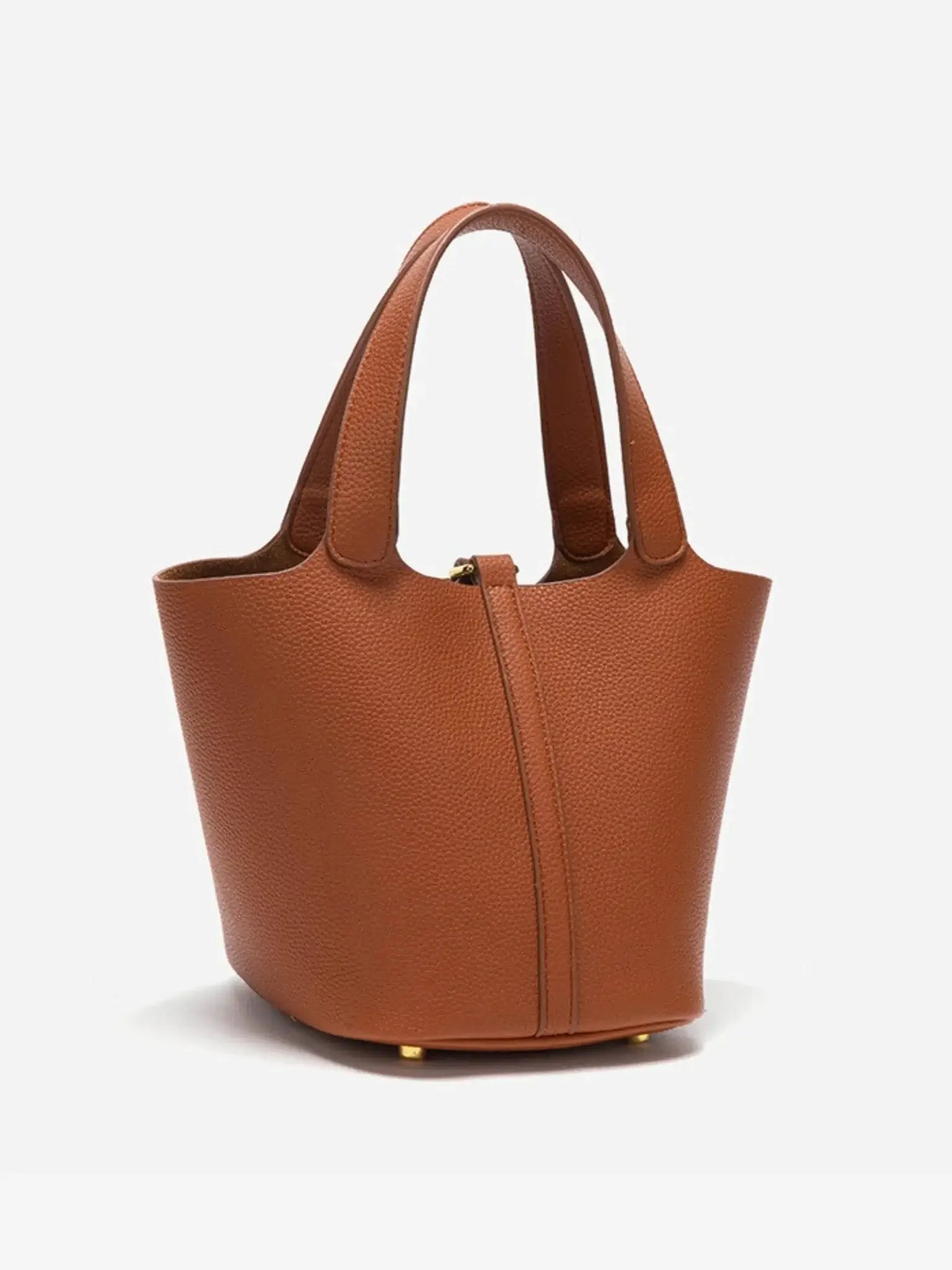 Textured Leather Bucket Bag with Gold Lock