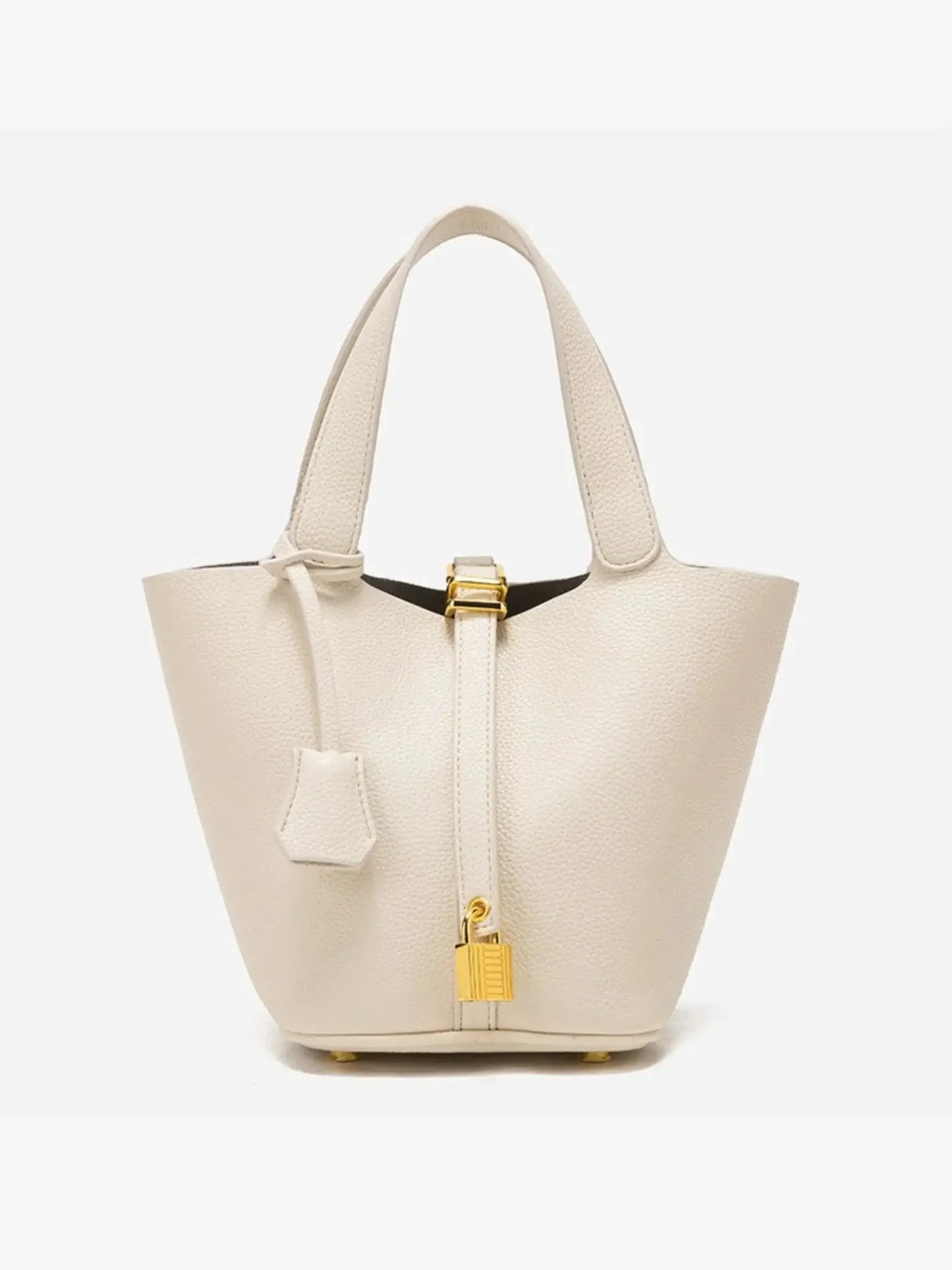 Textured Leather Bucket Bag with Gold Lock