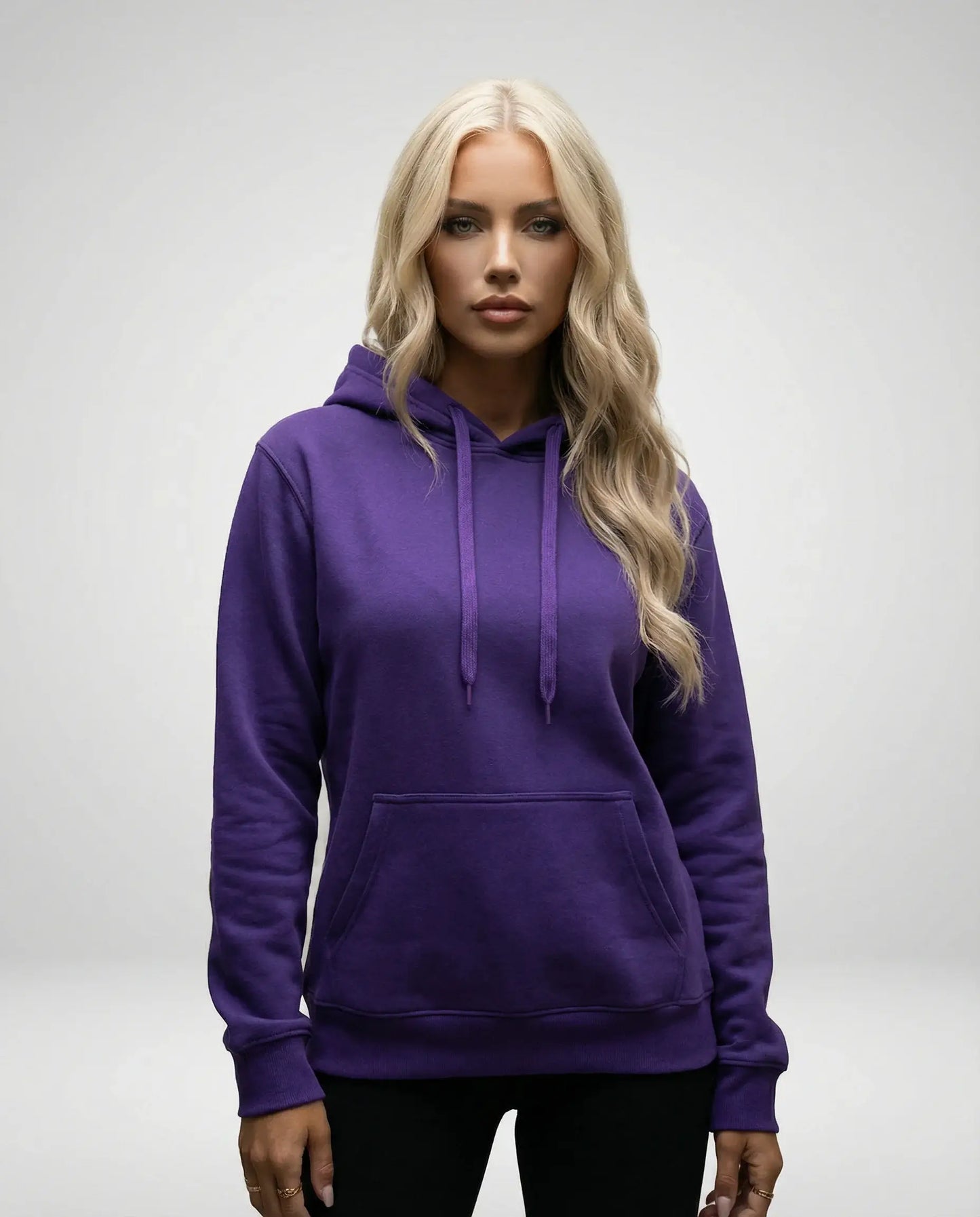 Purple unisex hoodie by Ilynora, front view with relaxed fit and minimal design