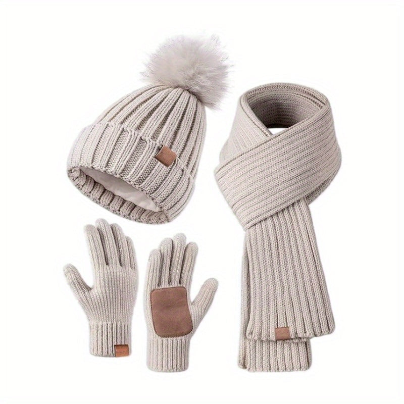 Women's 3-Piece Knit Set Hat, Scarf & Gloves