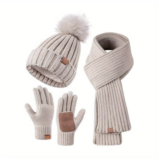 Women's 3-Piece Knit Set Hat, Scarf & Gloves