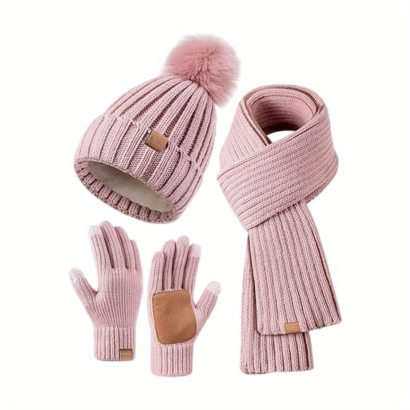 Women's 3-Piece Knit Set Hat, Scarf & Gloves