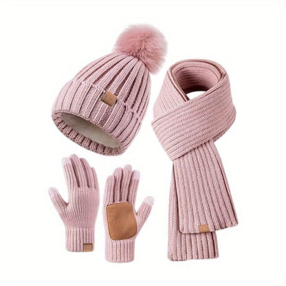 Women's 3-Piece Knit Set Hat, Scarf & Gloves
