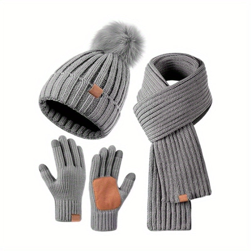 Women's 3-Piece Knit Set Hat, Scarf & Gloves
