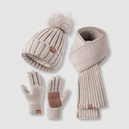 Women's 3-Piece Knit Set Hat, Scarf & Gloves