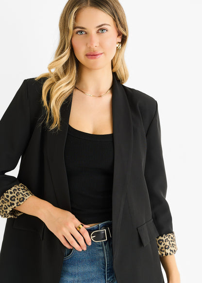 Women's Animal Print Contrast Blazer In Black