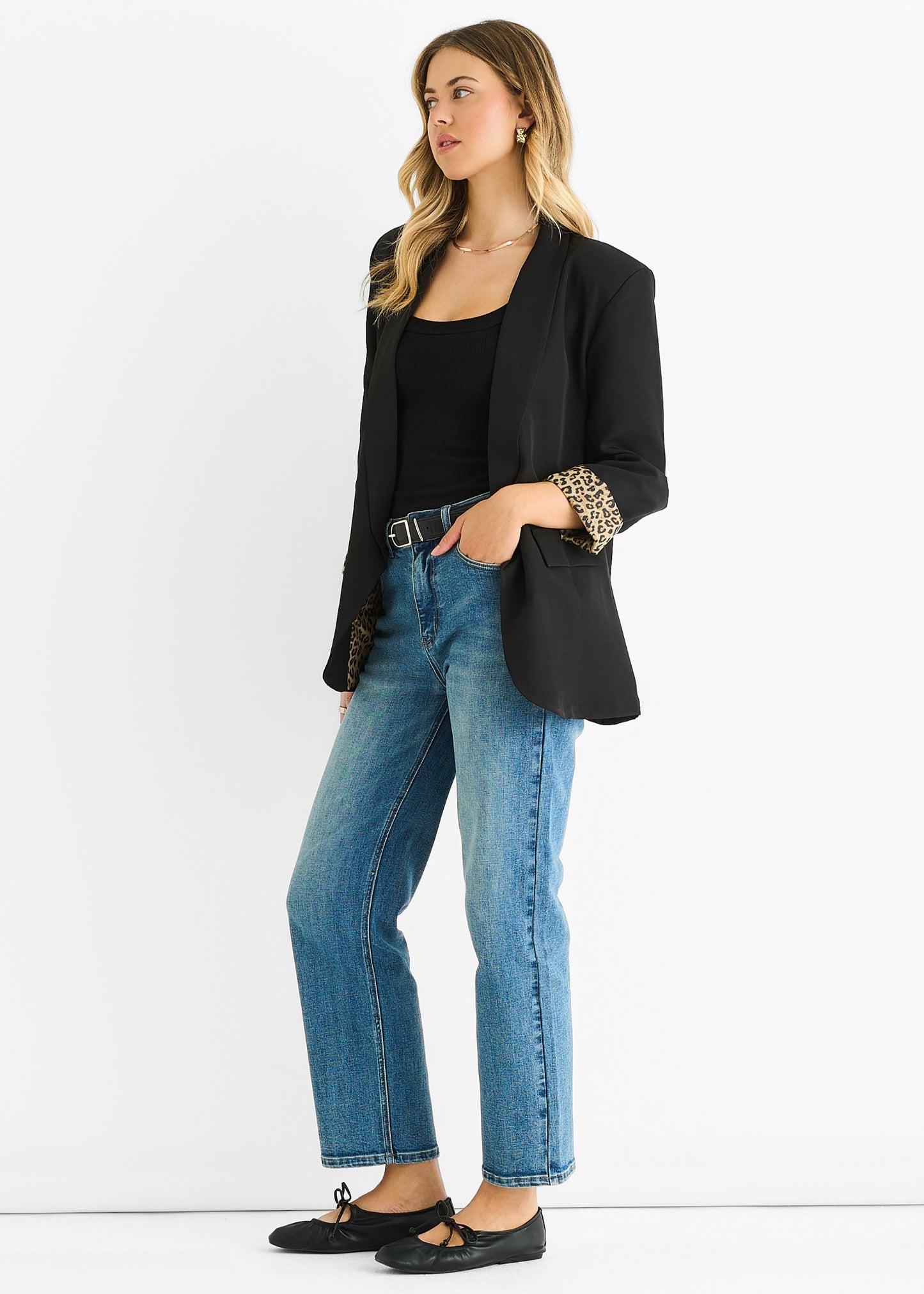 Women's Animal Print Contrast Blazer In Black