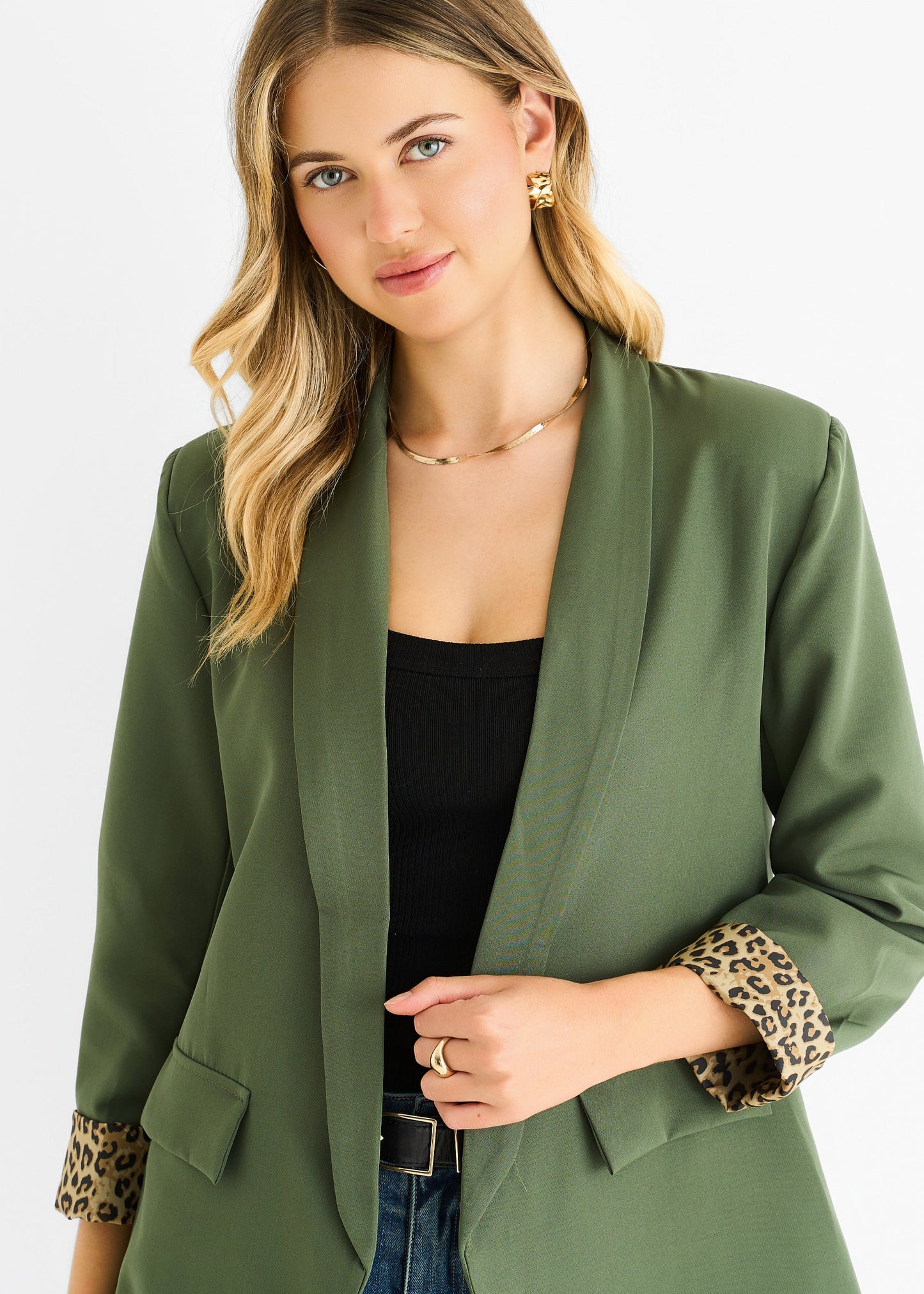 Women's Animal Print Contrast Edge To Edge Blazer