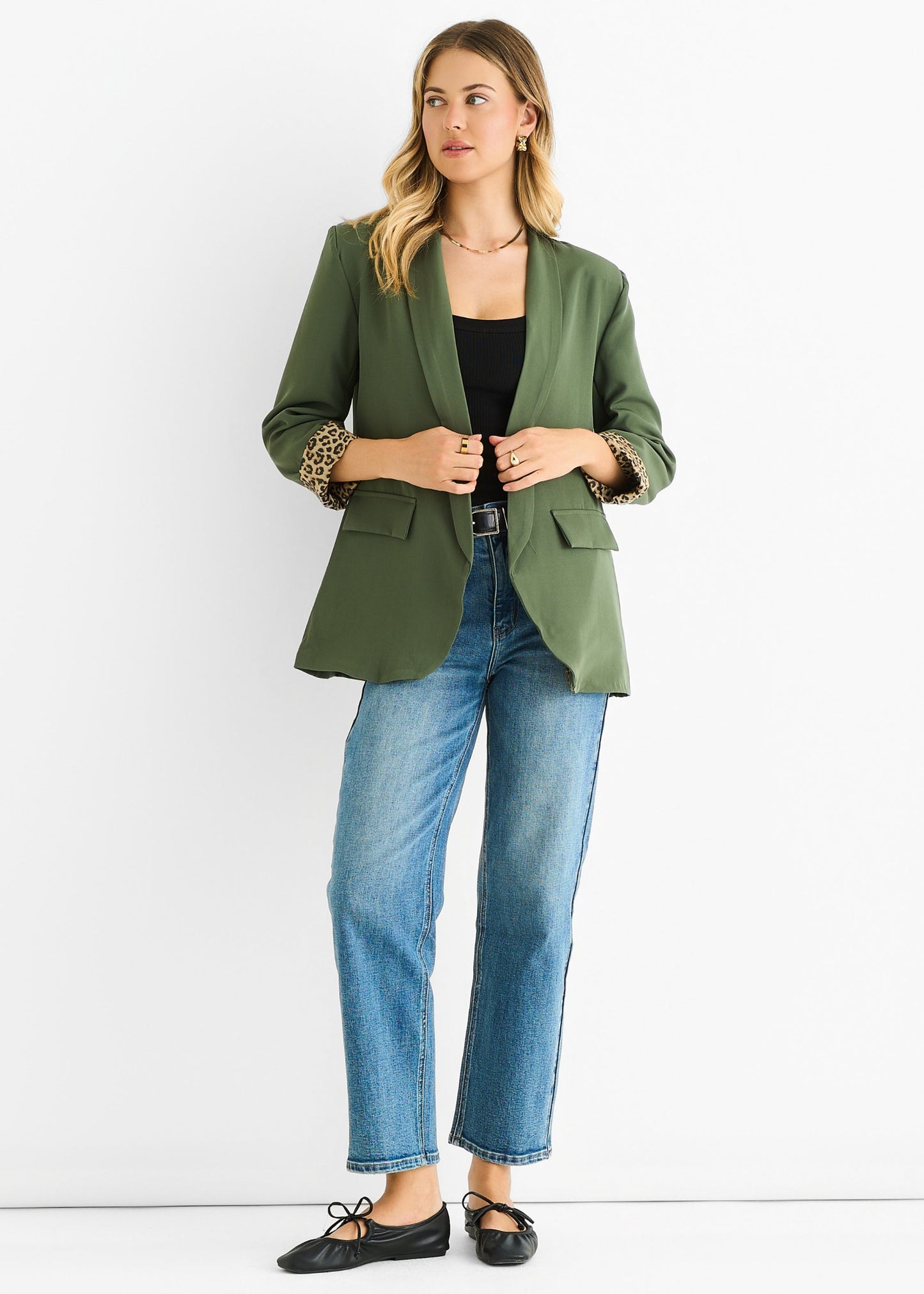 Women's Animal Print Contrast Edge To Edge Blazer